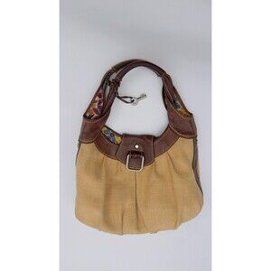 Fossil Hobo Tweed‎ Leather Bag Light Dark Brown Floral Lining silver buckle